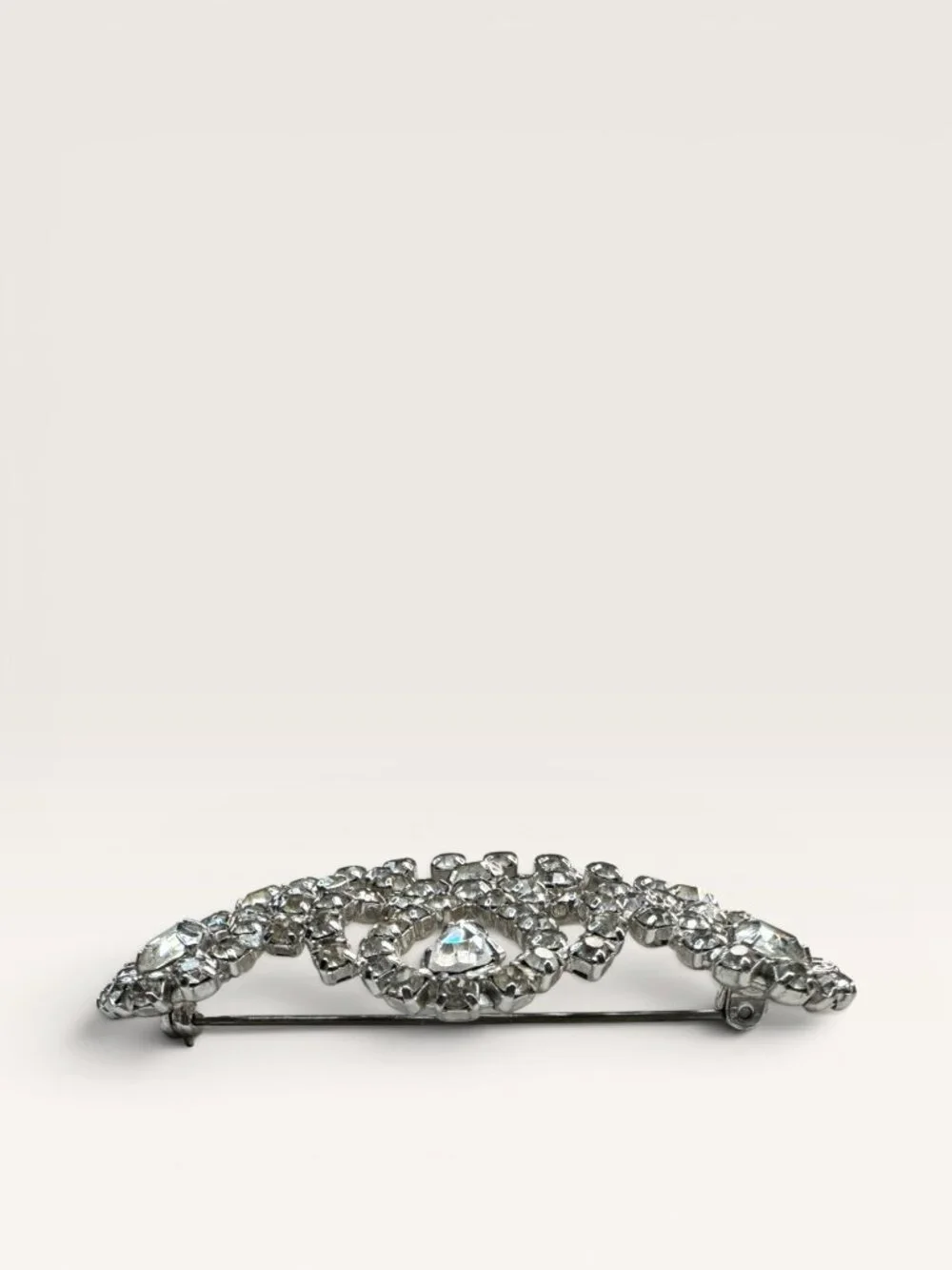 1950s Clear Crystal Crown Brooch Silver Tone Tiara Royal Vintage